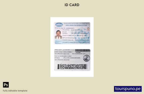 Plantilla de tarjeta de identificación de residente de Addis Abeba lista para im
